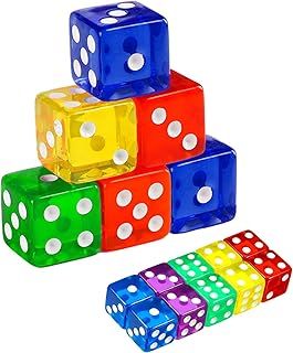 10 Pcs 16mm Dice Set for Tabletop Games, 6 Sided Casino, Transparent Coloured, Acrylic Clear Square-Corner Small for Birthday Party, Bar, Stacking, Board Games