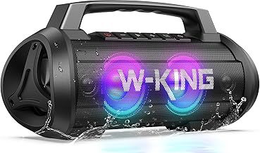 W-KING 120W Max Bluetooth Speaker, IPX6 Waterproof Portable Speakers Wireless with 70W Deep Bass/Hi-Fi Audio/42H Play/LED Lights/MAC-in/Power Bank/TF/AUX, Outdoor Loud Big Speaker for Travel, Party