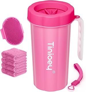 Tinioey Paw Cleaner for Large Dogs with Handle | Dog Foot Cleaner for Muddy Paws (Red)