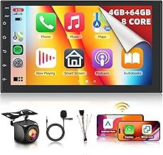 Double Din Android Car Stereo with CarPlay Android Auto,Hodozzy 4GB+64GB 8 Core 7 Inch Touchscreen Universal Car Radio GPS Navigation Bluetooth WIFI Mirror Link SWC FM RDS Radio+Reversing Camera+MIC