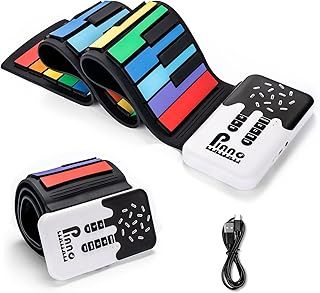 POGOLAB 49 Keys Roll Up Piano Keyboard, Portable Keyboard Piano, 8 Tones, 6 Educational Demo, Silicone Folding Piano Keyboard Rechargeable, Foldable Digital Electric Piano for Beginners