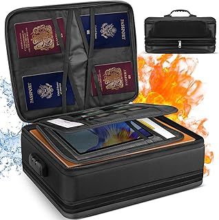 Lanfrom Extra Large Fireproof Document Box, Expandable Safety Storage Box with Lock for Important Files and Certificates, Portable Multi-Layer Document Organizer Bag