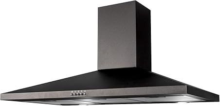SIA CHL90BL-AMZ1 90cm Black Pyramid Style Traditional Chimney Cooker Hood Kitchen Extractor Fan