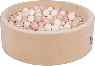 KiddyMoon Soft Ball Pit Round 90X30cm/200 Balls ∅ 7Cm/2.75In For Kids, Foam Velvet Ball Pool Baby Playballs, Sand Beige: Pastel Beige/White/Pearl