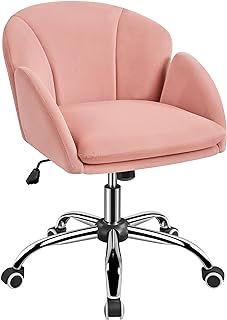 Yaheetech Pink Office Computer Desk Chair Makeup Vanity Dressing Table Chair Modern Swivel Rolling Armchair for Living Room, Bedroom, Makeup Room Women
