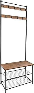 Harbour Housewares Coat Rack with Shoe Storage Bench - Wooden, Steel Frame - Square - Black/Brown - Coat Stand Hall Tree Hooks with 3-Tier Shoe Rack Shelves Organiser for Hallway, Bedroom, Entryway
