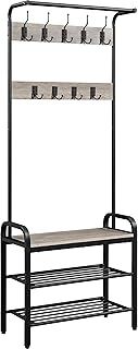 Yaheetech Coat Rack, Coat Stands with Shoe Storage Bench, Shoe and Coat Rack for Hallway/Entryway/Living Room, Industrial Entryway Furniture, Grey
