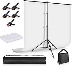 White Screen Backdrop with Stand 5x6.5ft, Photography Backdrop Stand with Chromakey Muslin Background, 5 Backdrop Clips and Sandbag for Streaming Gaming Photoshoot