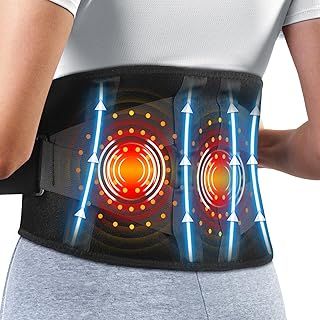 Heated Back Brace with Vibration, Cordless Heating Pad for Back, Heated Waist Belt with LED Red Light for Lower Back, 5 Heating Levels, 2 Powerful Massage Motors