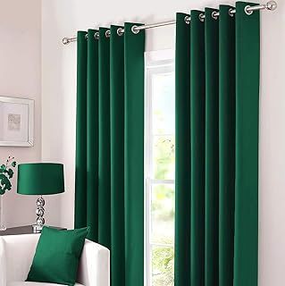 Kinfolk Textile Blackout Thermal Eyelet Ring Top Insulated Pair of Curtains Including 2 Tiebacks (Emerald Green, 46" x 54")