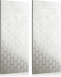 Kalolary 2PCS Diamond Sharpening Stone, Knife Sharpener Stone Whetstone Honeycomb Surface Diamond Sharpener Plate with Non-slip Base for Pocket Knives Scissors, Outdoor Kitchen Tools (600/1200 Grit)