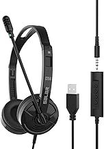 3.5mm USB Headset with Microphone Noise Cancelling & Audio Controls, Wired Stereo USB/3.5mm Computer Business Laptop Headphone Phone Headsets Earphone for Skype, Call Center, Office