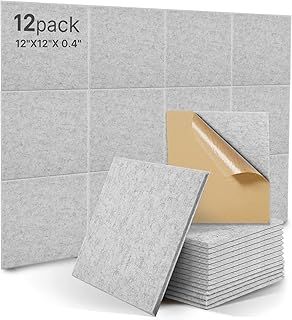 12pcs Square Acoustic Absorption Panels,High Density Self-adhesive Soundproofing Panel,Acoustic Insulation Panels for Children Fire Prevention.Recording Room,Offices,Wall Decoration(Grey)