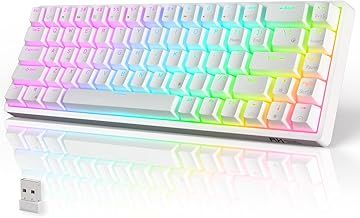 RK ROYAL KLUDGE RK G68 Wireless Mechanical Keyboard 2.4G/Bluetooth/Wired RGB Gaming Keyboard 65% US Layout Blue Switch for Win/Mac, White