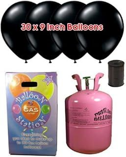 Disposable Helium Gas Cylinder with 30 Balloons and Curling Ribbon included (Black, Single)