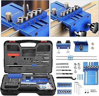 Woodworking Doweling Jig Kit with Positioning Clip Adjustable Drilling Guide Puncher, 3 in 1 Woodworking Drill Guide Kit with 6/8/10/15 mm Dowel Pins, Self-Centered on Wood Precisionally