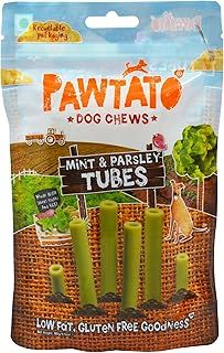 Vegan Dog Chews Mint & Parsley Tubes. Natural rawhide alternative dog treat. Low fat, plant based, hypoallergenic, sweet potato and rice chews, 90g