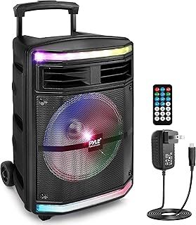 Pyle, Portable PA Speaker, Bluetooth- Loudspeakers, with Rolling Wheels, 600W Rechargeable Battery, Portable Pa System, DJ Speakers, Powerful Loudspeaker with Party Lights, MP3/USB/SD Card Reader