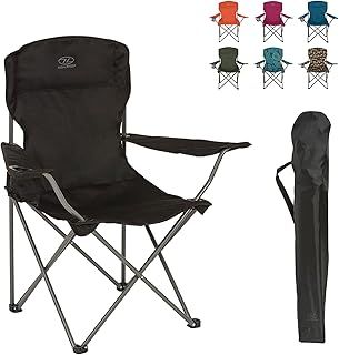 Highlander Camping Chair - Compact & Lightweight Folding Chair, 2.2kg, Portable Chair for Outdoors, Durable Steel Frame Arm Chair with Cup Holder