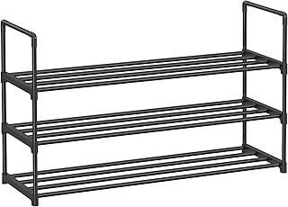 SONGMICS 3-Tier Shoe Rack, Shoe Storage Organiser, Metal Storage Rack, Upright or Upside Down, Fits 16 to 20 Pairs, Stackable, for Hallway, 30 x 92 x 55 cm, Black LSA303B02