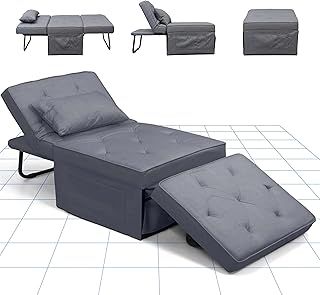 FLEXISPOT Sofa Bed, 4-in-1 Folding Bed, Convertible Sofa Bed, Single Sofa Chair Sleeper Folding Ottoman with 6 Position Adjustable Backrest and Pillow Guest Bed for Living Room and Bedroom（Gray）