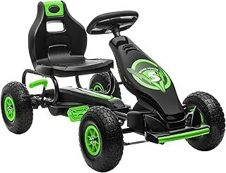 HOMCOM Children Pedal Go Kart, Raving Go Kart with Adjustable Seat, Inflatable Tyres, Shock Aborb, Handbrake, for Ages 5-12 Years - Green