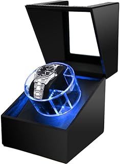Latest Single Automatic Watch Winder, Mute Japanese Motor, Removable Soft Watch Pillow, Watch Winders for 1 Watches Rotation Storage Display Box for Mechanical Watches(Blue-Led)