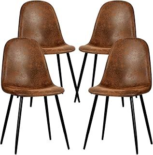 FurnitureR Set of 4 Suede Kitchen Chairs with Metal Legs for Living Room Dining Room, Brown