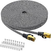 ARISKEEN Cat 8 Ethernet Cable 50M, High-Speed 40Gbps 2000MHz Network Cable Braided Flat Gigabit Rj45 STP Shielded Internet Network Lan Cable Cord for Modem Router PC