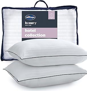 Silentnight Luxury Hotel Collection Piped Pillow - Hotel Quality Stylish Pillow Soft Medium Support for Back & Side Sleepers - Filled with Finest Fibres, Hypoallergenic and Machine Washable, Pack of 2
