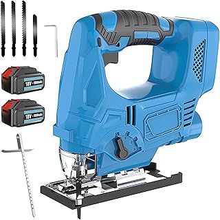 Cordless Jigsaw, Electric Saw Tool, Variable Speed for Bevel Cutting Led Light, Compatible with Makita 18V Battery, 4X Blades, Tool-Less Blade Change for Wood Metal Cutting (2X 5500mah Battery)