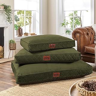 Slumberdown Dog Bed Large Washable - Raised Anti Anxiety Calming Cat/Dog Beds, Supportive Dog Crate Mattress for Medium/Large/XL Pet & Adults - Anti Slip Human Dog Bed, Soft Removable Cover, Green