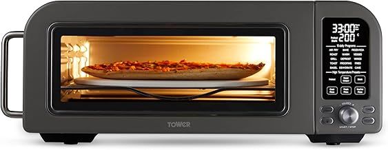 Tower T17141 Elite Pizza Oven with 5 High Temperature Programs, 15 Cooking Functions, Turbo Crisper, 400C,18L, 2000W, Grey & Chrome
