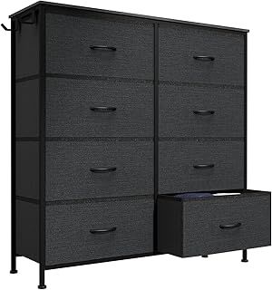 MYHMCT Chest of Drawers, 8 Fabric Drawers, Bedroom Storage, Storage Organizer Unit for Bedroom Living Room Hallway, Dresser, Easy Pull Fabric Bins, Wooden Top and Metal Frame (Black Grey)