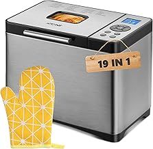 Bread Maker Machines 19-in-1 KITCANIS, 2.2LB Large Bread Machine, Stainless Steel Breadakers with Nonstick Pan, 15H Timer&1H Keep Warm, 650W Sourdough Maker with 3 Crust Shades& Colors, Gluten-Free