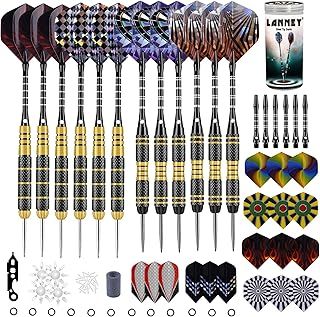 LANNEY Steel Tip Darts Steel Tip Set Professional Darts, 24 Grams and 20 Grams Metal Tipped Darts with Aluminum Shafts and Brass Barrels, Extra Dart Flights, Sharpener Tool Kit, Carrying Case