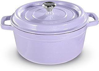RD ROYDX Dutch Oven Pot w/Lid,Enameled Cast Iron Coated Dutch Oven 6QT Deep Round Oven,Non-Stick Pan w/Dual Handle Braising Broiling Bread Frying,for Open Fire Stovetop Camping,Purple (5.5L)