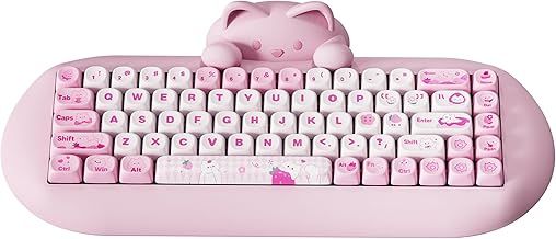 YUNZII C68 Wireless Mechanical Keyboard,65% Gaming Hot Swap,Triple Mode BT5.0/2.4G/Wired, RGB Backlit NKRO,Cute Cat Silicone Ergonomic Keyboard for Win/Mac(Milk Switch, Pink Cat)
