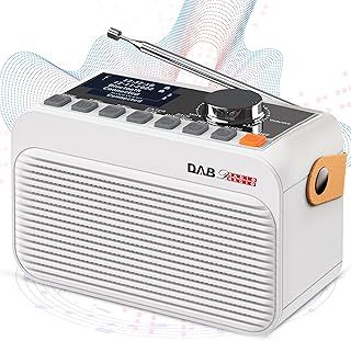 DAB/DAB+& FM Digital DAB Radio Mains Powered,3600mAh Rechargeable Battery,80 Preset Stations,DAB Radio with Bluetooth/Micro SD/USB Stick,USB Charging,Dual Alarm Clock,LCD Display,Headphone Jack