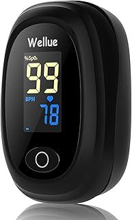 Wellue Pulse Oximeter, Blood Oxygen Monitor Finger, Fingertip Pulse Oximeter for Adult Child Kids, SP O2 PI Level and Heart Rate Monitor, Batteries included, Black