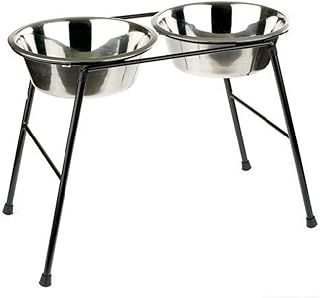 Classic Pet Products Double Feeder High Stand with 2500 ml Stainless Steel Dishes, 370 mm Tall, clear
