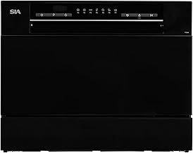 SIA TTD6K Black Tabletop Mini Dishwasher, 6 Programmes, 6 Place Settings, LED Display, Ideal for Kitchen Countertop, Caravans, Mobile Homes, 2 Years Parts and Labour Guarantee
