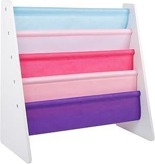 Kids Bookshelf Book Storage 4 Tier Kids Sling Storage Bookcase Fabric Sling Shelves For Kids Childrens Bookcase For Kids Bedroom Storage