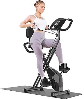 Dskeuzeew Exercise Bike Foldable, 4 in 1 Magnetic Foldable Indoor Cycling Bike with LCD Display and Heart Rate Sensor Workout Bike with Resistance Bands Home Workout Exercise Equipment