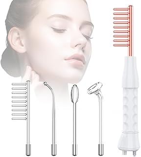 High F-requency Wand, Portable Light Therapy High F-requency Facial Skin Tightening Wand Machine, 4 Violet Glass Tubes for Acne,Wrinkle,Anti Aging,Hair （Red）