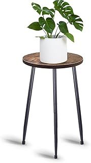 Indoor Plant Stand, Mid Century Plant Stand Plant Table for Flower Pots, Heavy Duty Metal Tall Plant Holder, Modern Home Decor Small Round Side End Table (Brown)