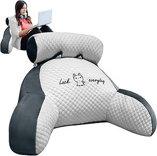 Suewidfay Reading Pillow for Bed Adult, 70×50×25cm Extra Large 2 In 1 Reading Pillow with Neck Arm Back Support, Cuddle Cushion Backrest Rest Pillow (Light Grey, XL)