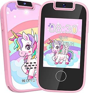 Kids Smart Phone for Girls, Girls Toys Christmas Birthday Unicorn Gifts for 3-8 Year Old Girls, MP3 Music Player with Dual Camera, Kids Phone Learning Toys Presents for Girl Age 3 4 5 6 7 with SD Card