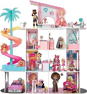L.O.L. Surprise OMG Fashion House Playset with 85+ Surprises - Real Wood Doll House with Pool, Spiral Slide, Rooftop Patio, Cinema, Transforming Furniture, and more - Great for Kids Ages 4+