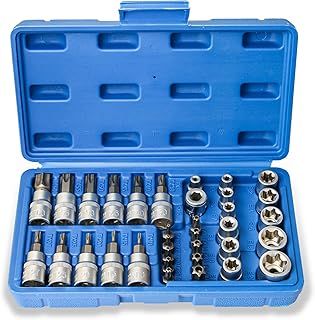 Torx Socket Set Hakkin 34Pcs Female E Torx Socket Set E4-E20 Cr-V and S2 Steel Tamper Proof Torx Bit Socket Set 5/16” 3/8” Drive T10-T60, Variety Pack